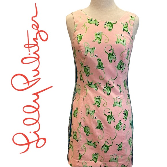 Lilly Pulitzer Mila Stretch Shift Dress Coral‎ Reef Tint Monkey Business - Picture 1 of 9